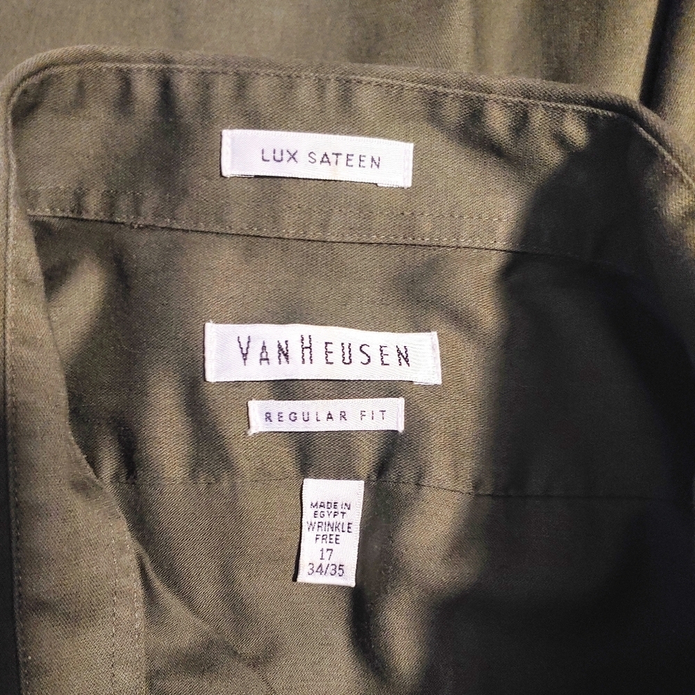 Van Heusen Men's Lux Sateen Sage Green Shirt - Picture 6 of 6